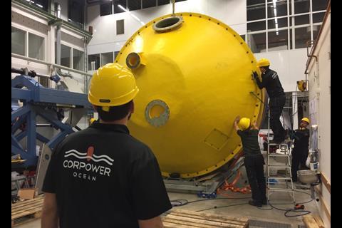CorPower's stage 3 composite WEC being readied to be tested in UK waters